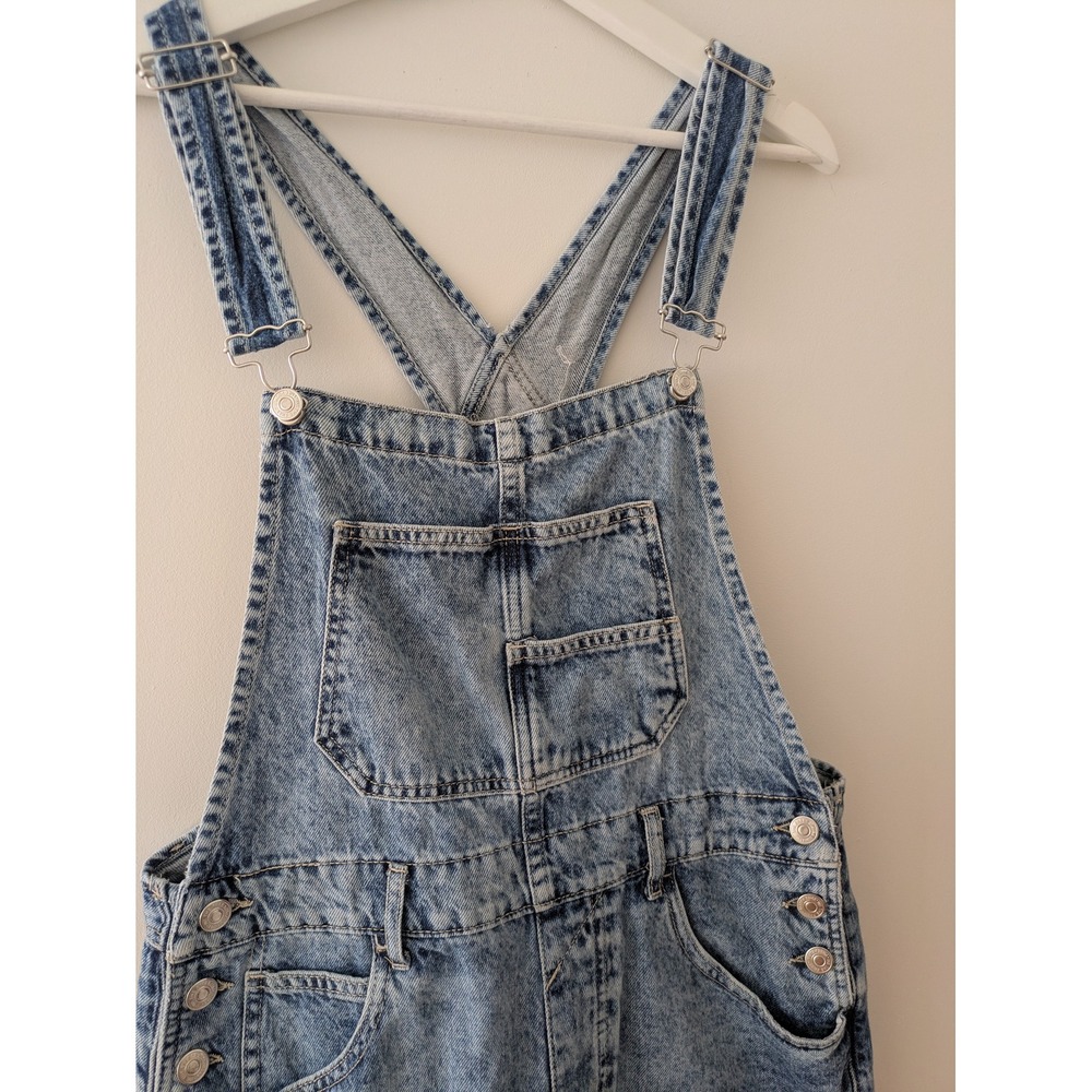 Free People We The Free Denim Short Overalls Light Wash Acid Blue Size S - Picture 3 of 5